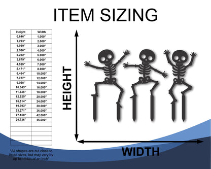 Custom Metal Happy Skeleton Trio Yard Stake Sign | 3pc | Indoor Outdoor | Up to 46" | 20+ Color Options