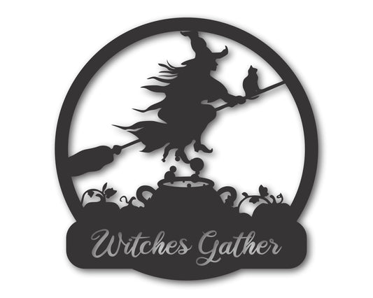 Custom Metal Flying Witch Wall Art | Metal Halloween Sign | 20+ Color Options
