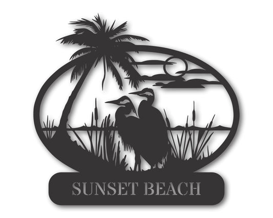 Custom Metal Heron Inlet Wall Art | 20+ Color Options