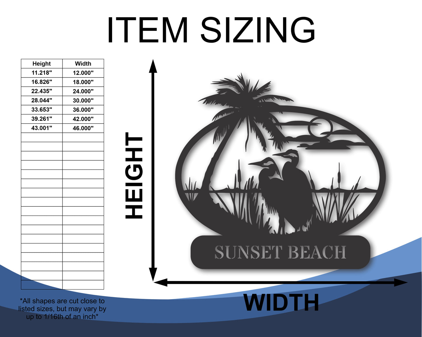 Custom Metal Heron Inlet Wall Art | 20+ Color Options