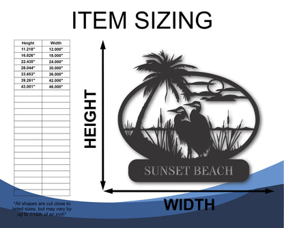 Custom Metal Heron Inlet Wall Art | 20+ Color Options