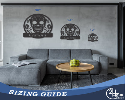 Custom Metal Sugar Skull Wall Art | Dia De Los Muertos | Indoor Outdoor | Up to 46" | 20+ Color Options