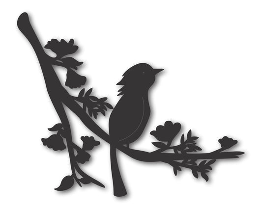 Metal Songbird on Branch Wall Art - Metal Garden Wildlife Sign - 20+ Color Options