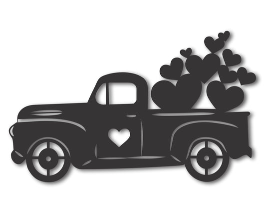 Metal Pickup Truck Full of Hearts Wall Art | 20+ Color Options
