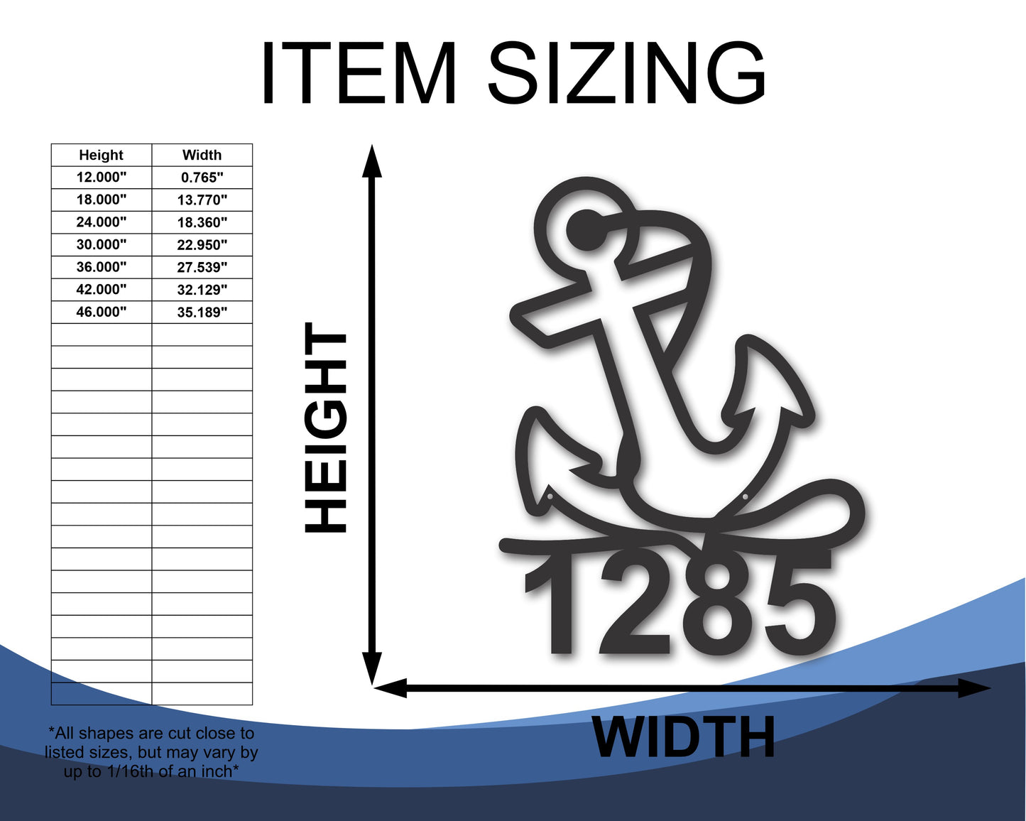 Custom Metal Anchor Address Sign | Metal Nautical House Number | 20+ Color Options