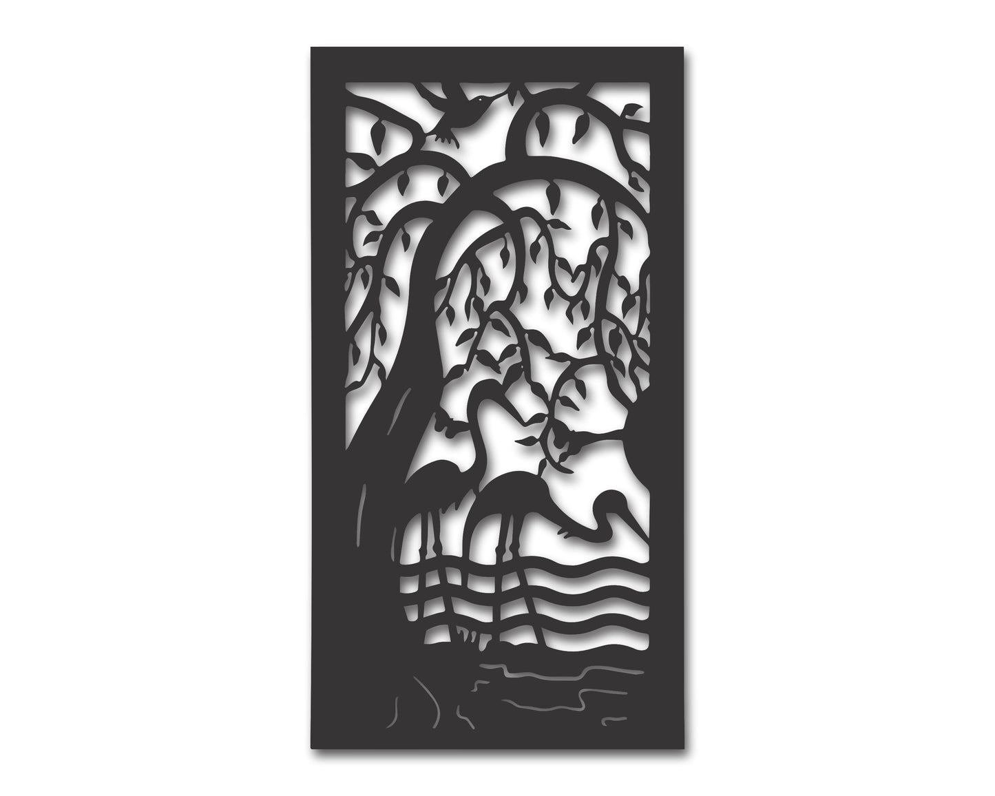 Metal Egrets Under Willow Tree Wall Art