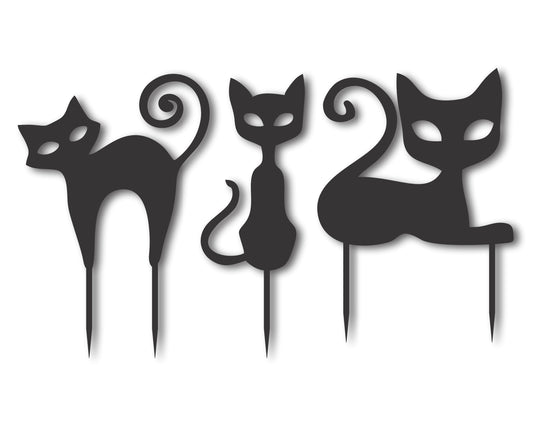 Metal Halloween Cat Yard Stakes | Three Cat Halloween Yard Stakes | Metal Halloween Yard Signs