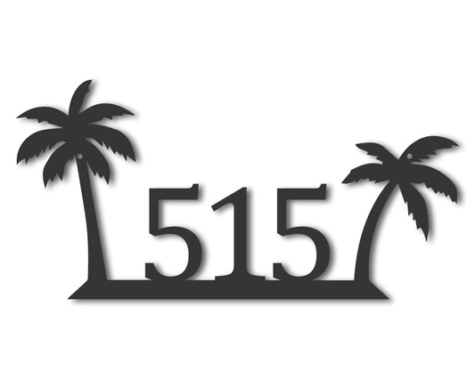Metal Tropical Palm Trees House Number Sign | 20+ Color Options