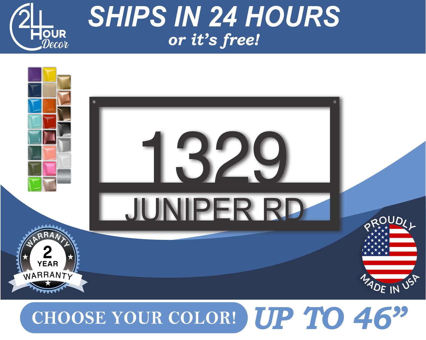 Custom Metal House Address Wall Art | Up to 46" | 20+ Color Options