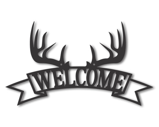 Metal Deer Antler Welcome Sign | Metal Buck Antlers Welcome Sign | 20+ Color Options